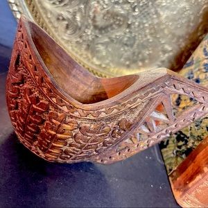 vintage hand carved wood vessel sculpture